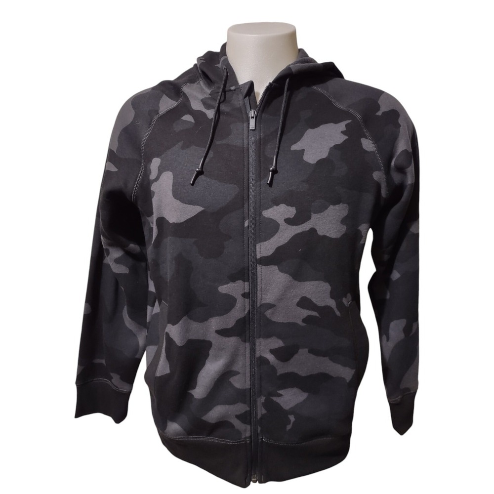 All in Motion Jacket Men's M‎ Gray Camo Full Zip Hooded Fleece Lined Drawstring